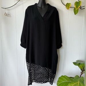 Erin Kleinberg Black Dress with Crochet Hem | Size Large